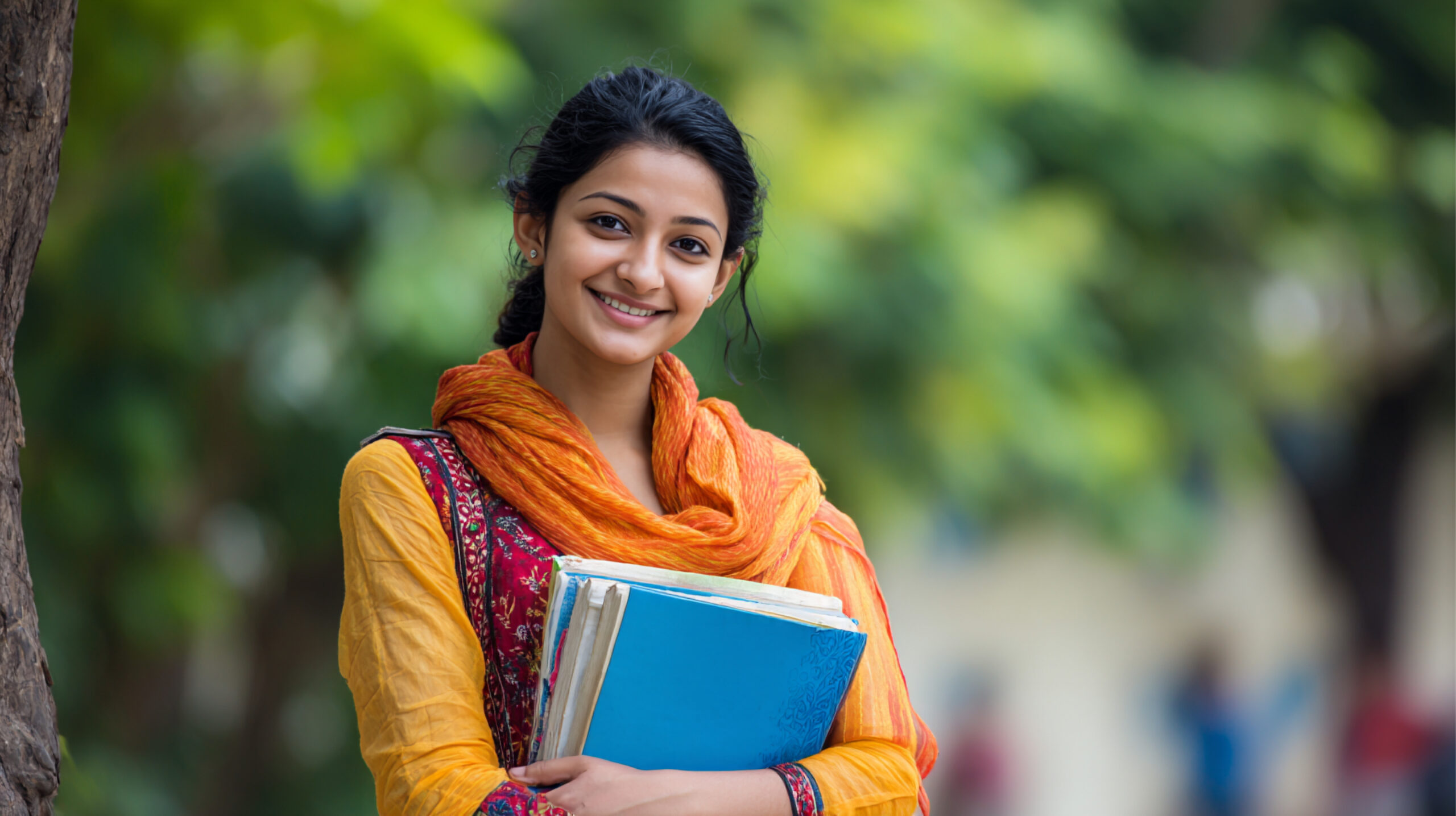 smiling-young-woman-holding-books-college-student-portrait
